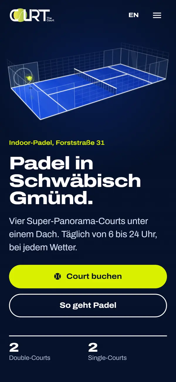 Startseite von TheCourt Padel auf dem Smartphone