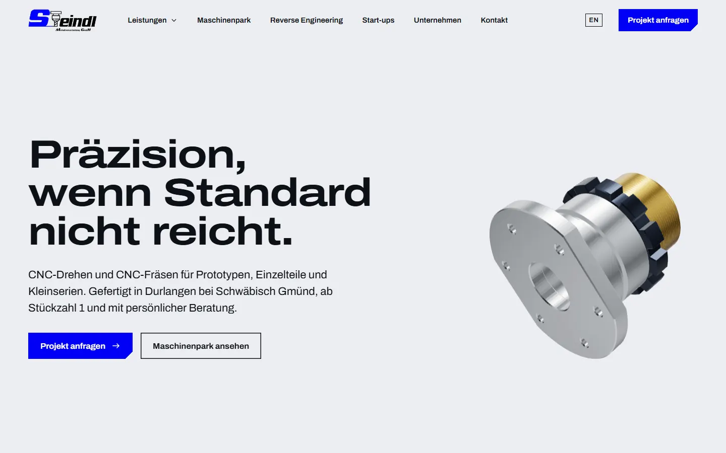 Startseite der Steindl-Website mit 3D-Drehteil