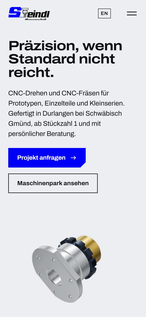 Startseite der Steindl-Website auf dem Smartphone